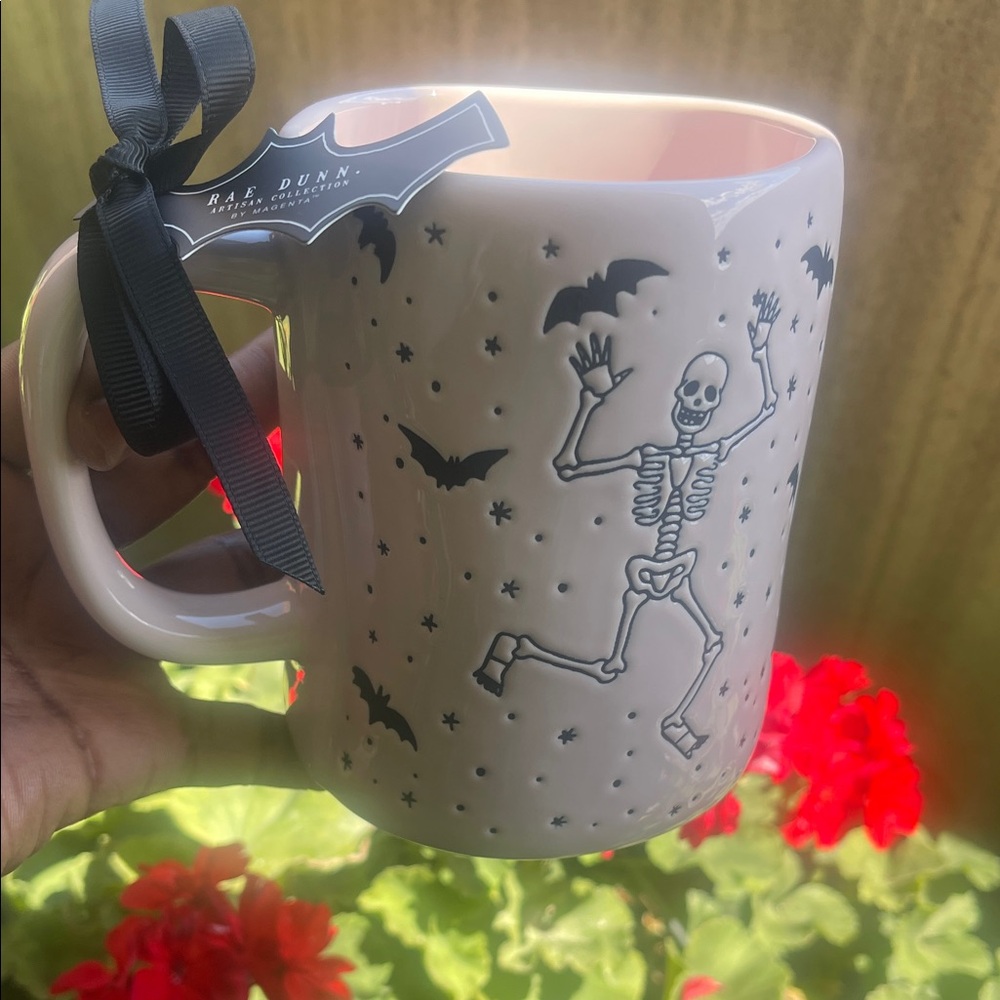 Rae Dunn Halloween  LETS BOO-GIE Skeleton Mug - Pink and Black